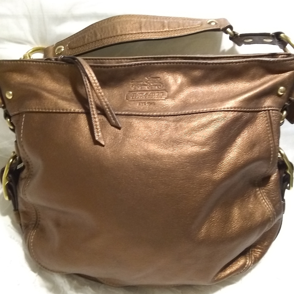 Coach metallic genuine leather handbag/ hobo